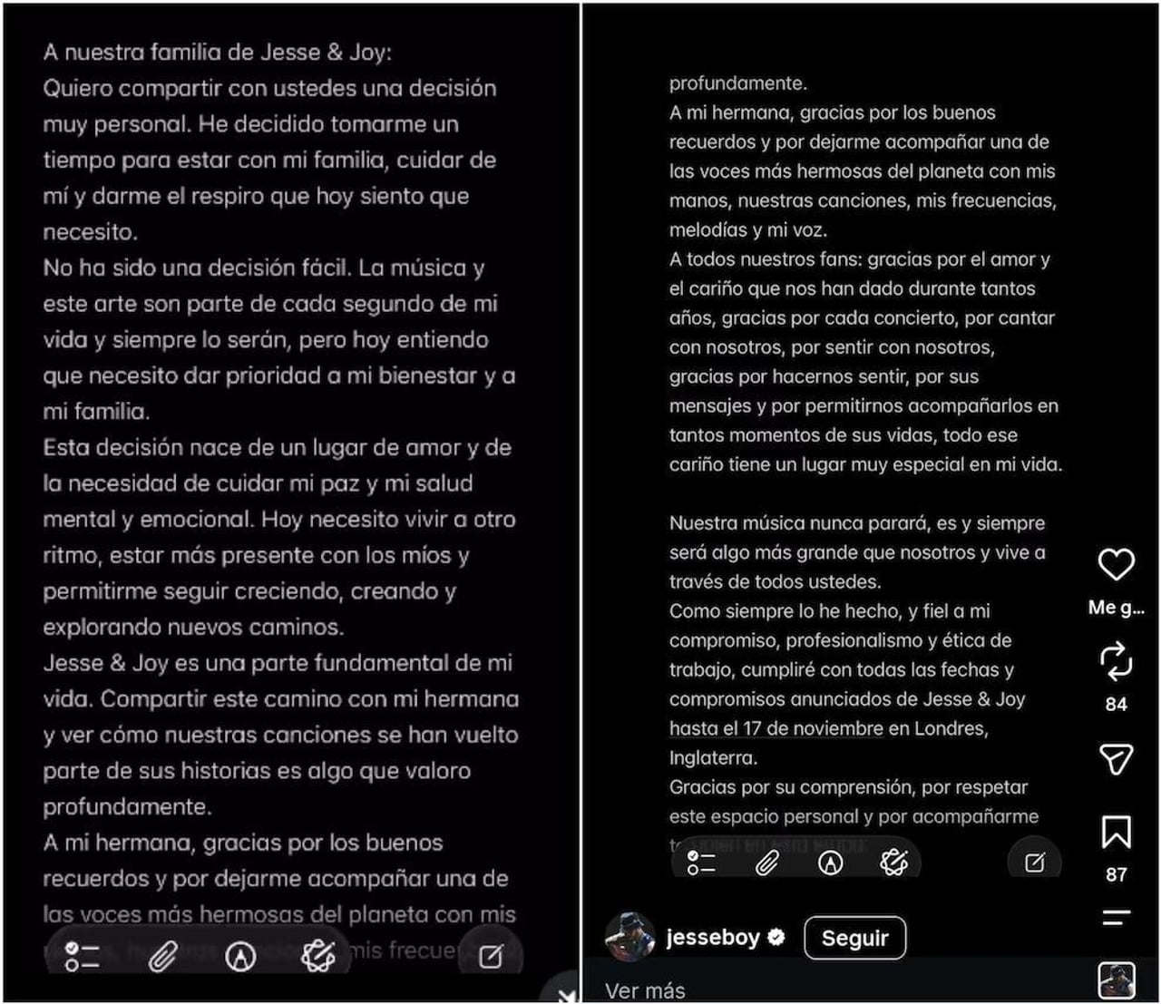 Jesse Huerta anuncia una pausa personal, pero no la separación de Jesse & Joy